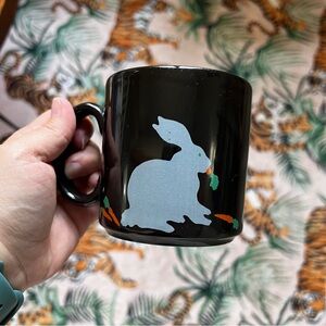 Guhl Pottery Black Mug with Rabbit and Carrot Design